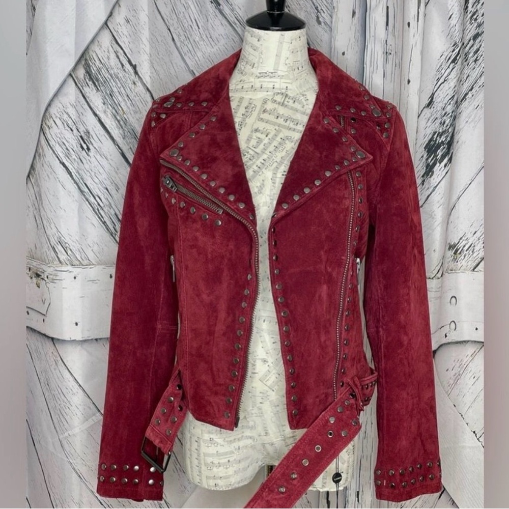 NEW 🔥w/o tags Blank NYC Burgundy Studded Leather Jacket